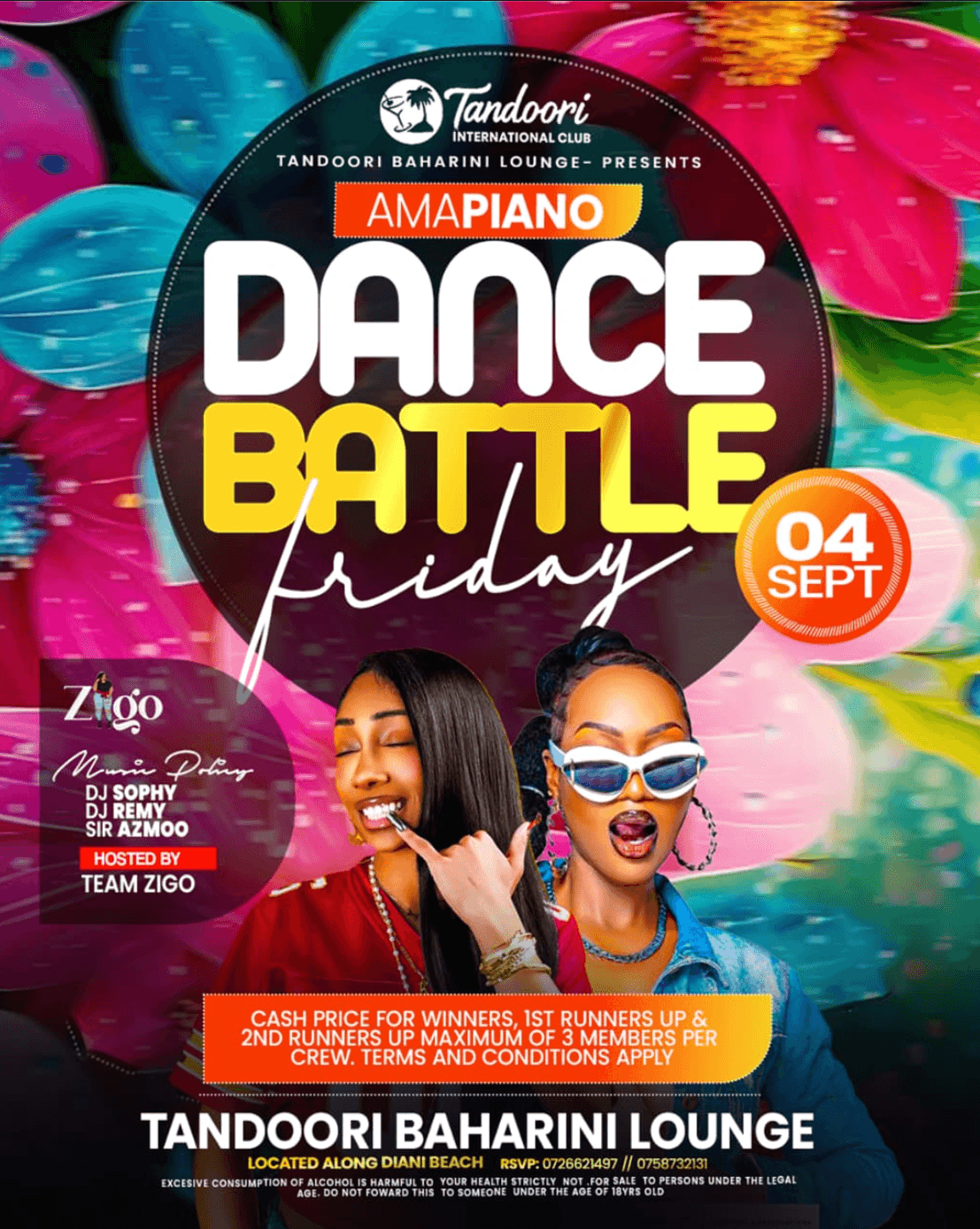 Amapiano Dance Battle Friday flyer — Tandoori Baharini Lounge, Diani Beach