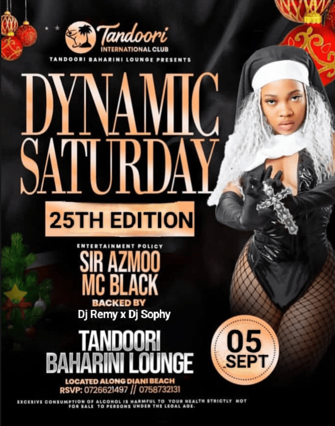 Dynamic Saturday — 25th Edition flyer — Tandoori Baharini Lounge, Diani Beach